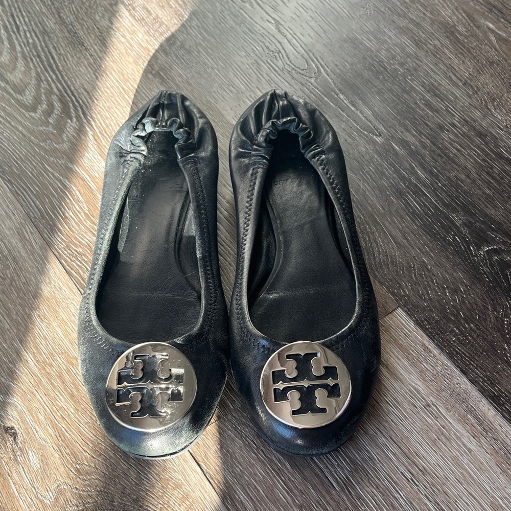 Tory Burch Black Leather Ballet Flats